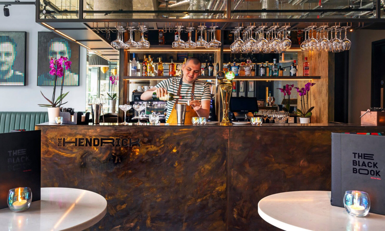 The Hendrick bar showing menus on tables
