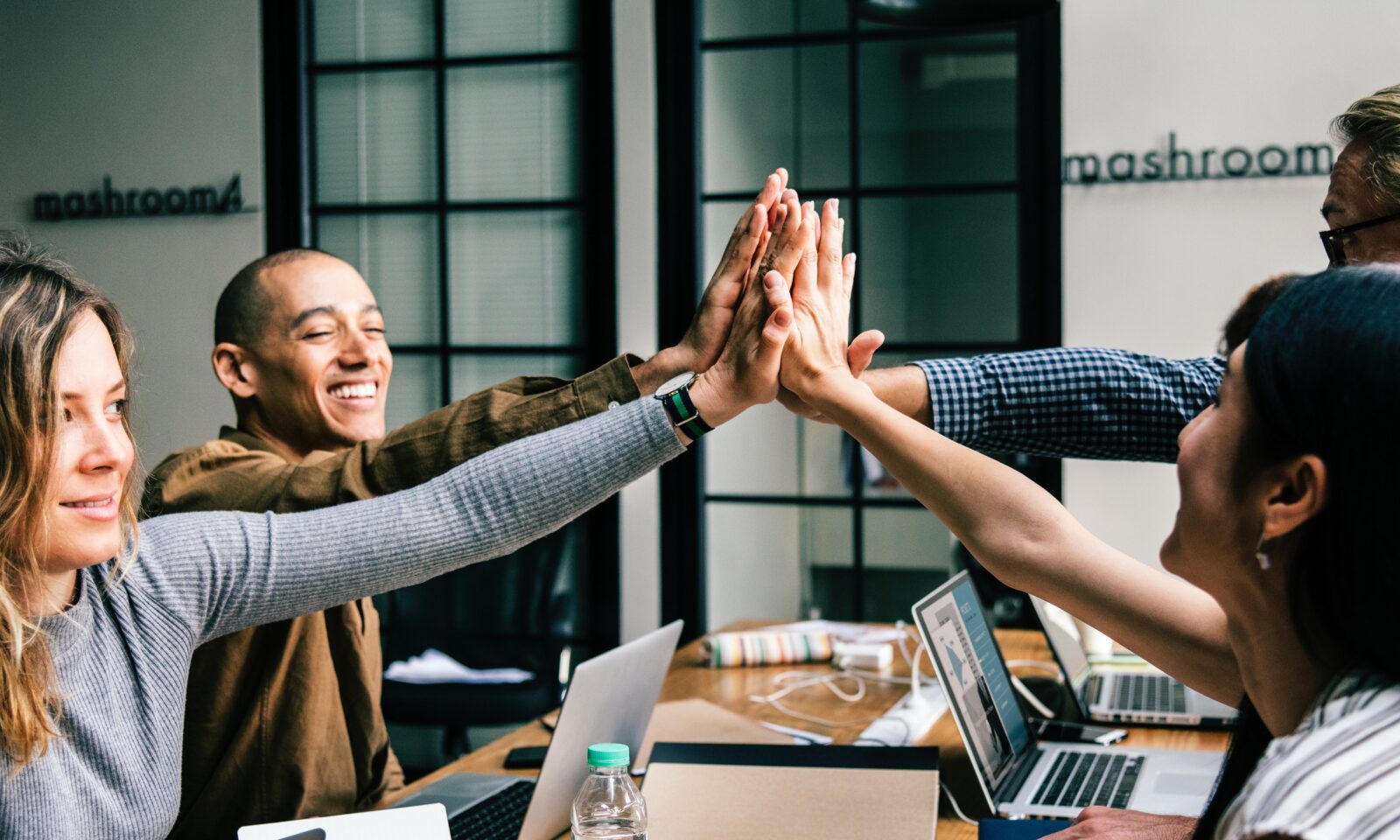 colleagues high-fiving