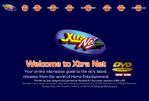 Xtra-vision website mid 90s