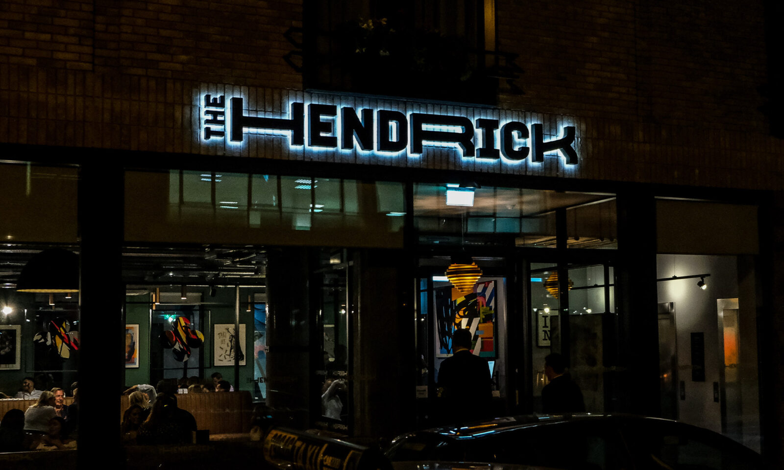 The Hendrick signage from outside hotel