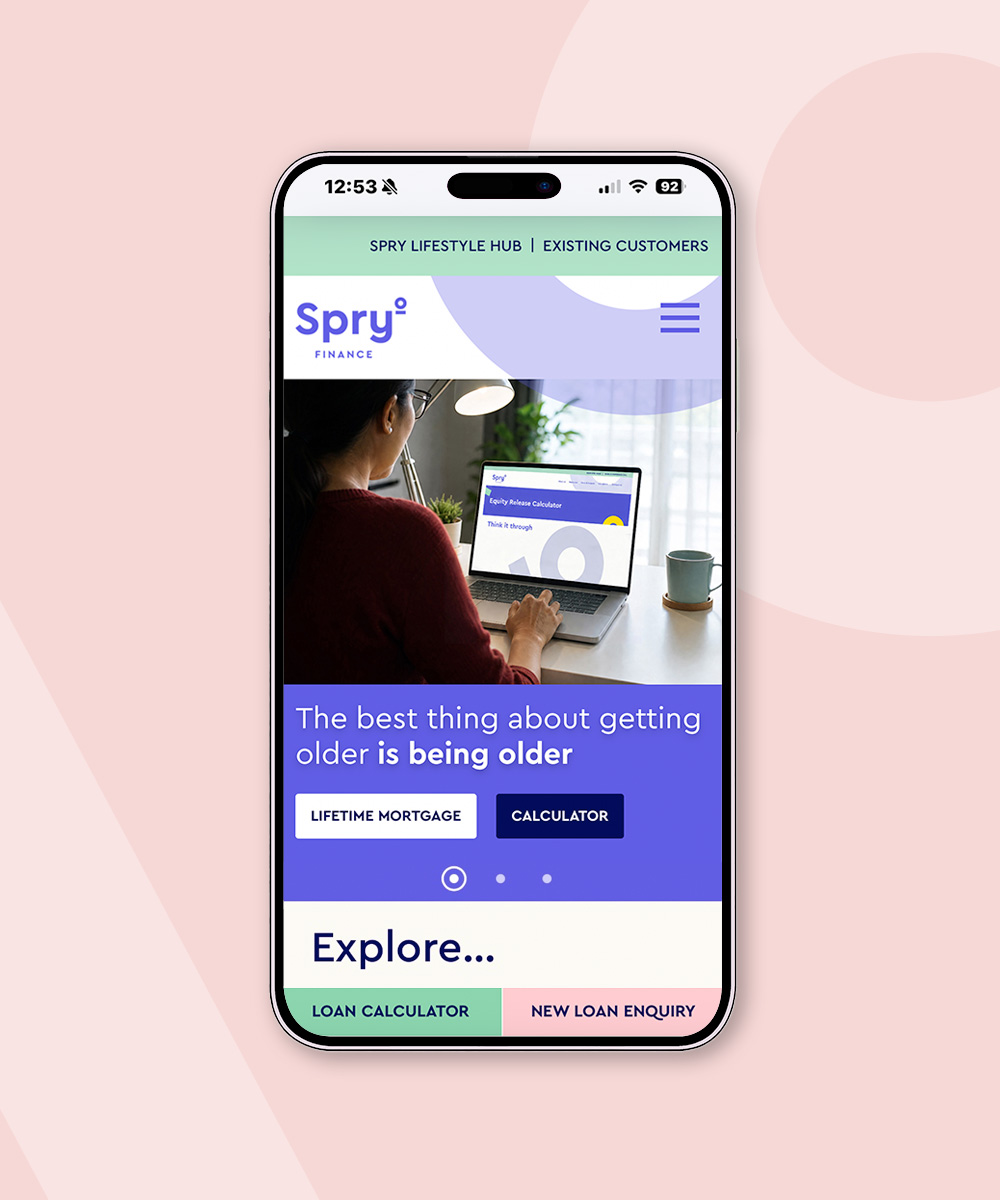 Spry Finance website homepage on mobile- Neworld Website Design & Development
