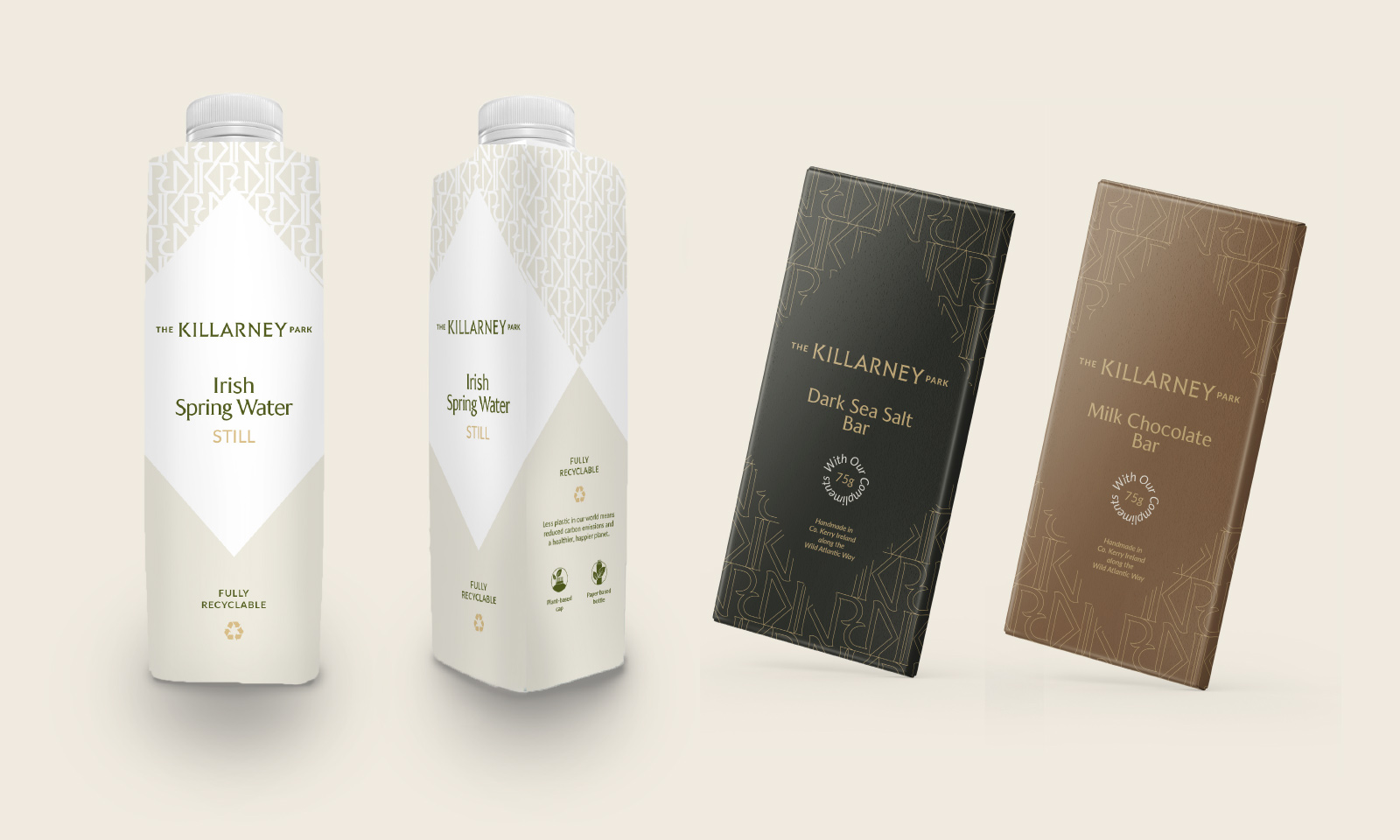 Killarney Park Hotel spring water and chocolate packaging